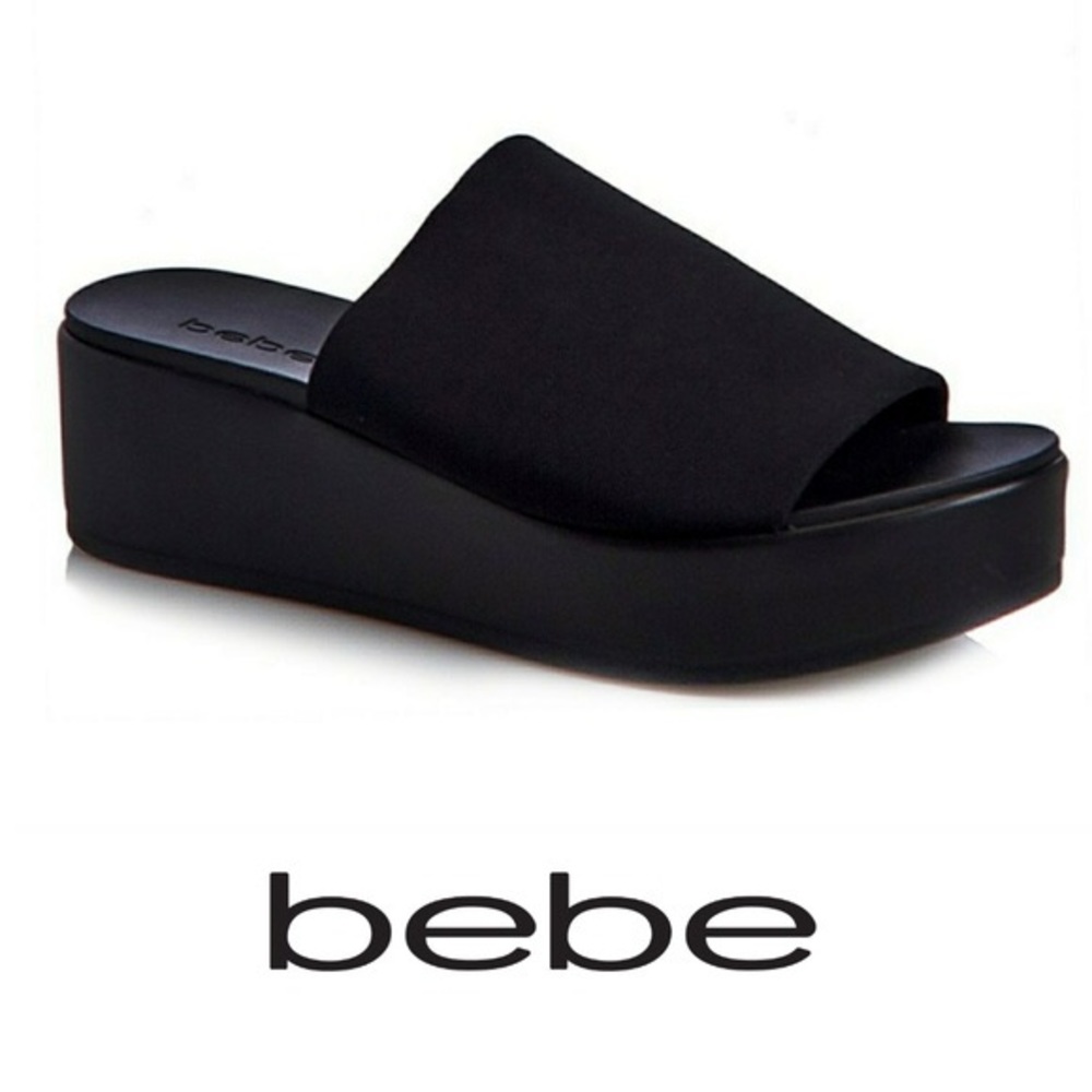 BEBE | STRETCHY PLATFORM SLIDES BLACK